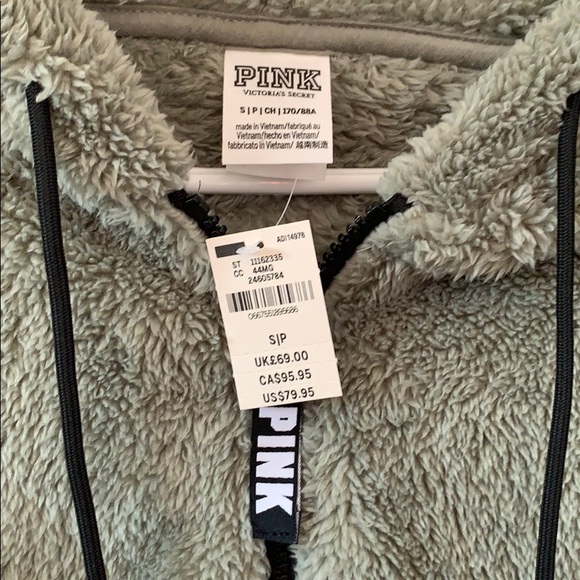 Pink Victoria Secret half zipper hoodie green S - Picture 2 of 2